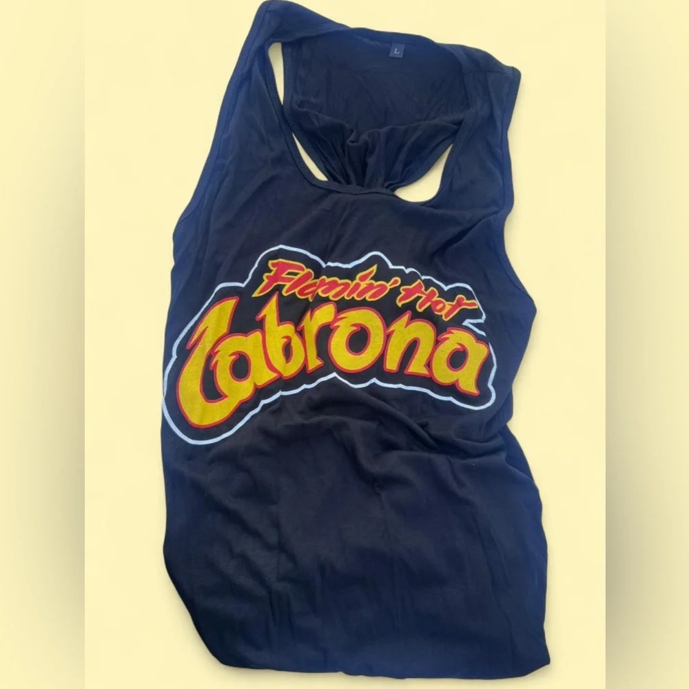 Flamin’ Hot Cabrona Graphic Racerback Tank Top Black‎ Sleeveless Casual Large
